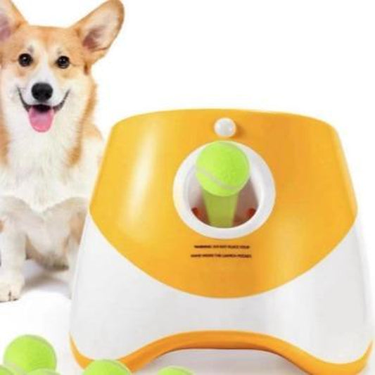 Automatic Dog Ball Launcher, Dog Ball Thrower with 3 Launching Distance,3 Mini Tennis Balls (2 Inch) Included， Interactive Dog Toys for Small & Medium Dogs Indoor & Outdoor, Orange/Green Color Pet Interactive